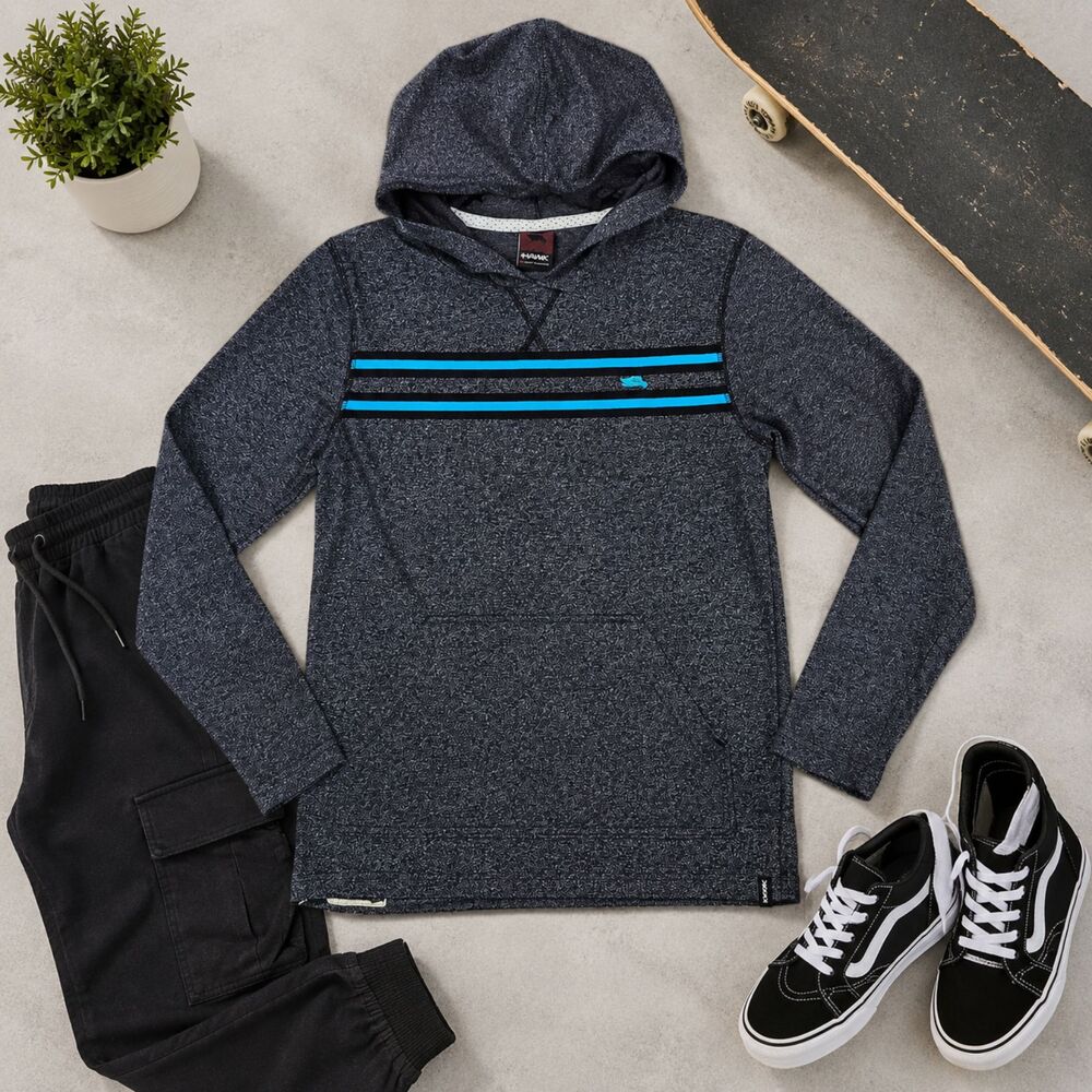 Tony Hawk Hooded Long Sleeve Shirt Boys XL Gray Blue Skater Streetwear